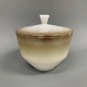 Vintage Federal Glass Casserole Serving Dish w/ Lid Ombre Gold Green Fire Proof